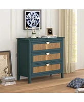 Slickblue 3 Drawer Cabinet, Rattan, American Furniture, Suitable for bedroom, living room, Study