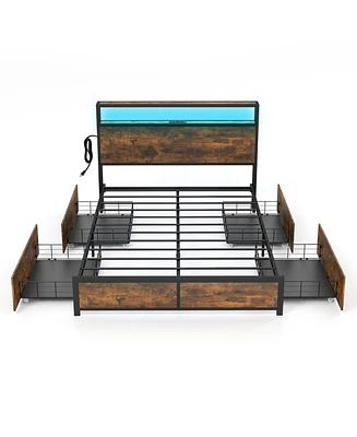 Gouun Full Size Bed Frame with Smart Led Lights and Storage Drawers