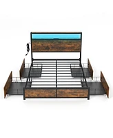 Gouun Full Size Bed Frame with Smart Led Lights and Storage Drawers
