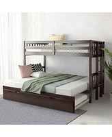 Gouun Twin Pull-Out Bunk Bed with Trundle Wooden Ladder