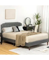 Gouun Upholstered Bed Frame with Adjustable Diamond Button Headboard-Full Size