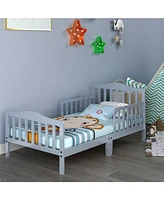 Gouun Classic Design Kids Wood Toddler Bed Frame with Two Side Safety Guardrailss