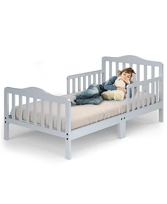 Gouun Classic Design Kids Wood Toddler Bed Frame with Two Side Safety Guardrailss