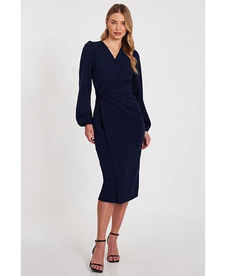 Quiz Women's Scuba Crepe Long Sleeve Wrap Midi Dress