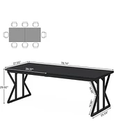 Tribesigns Farmhouse Dining Table for 6-8 People, 78.7-Inch Rectangular Wood Table, Rustic Kitchen with Heavy Duty Metal Legs