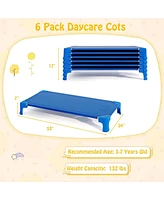 Costway 6 Pack Stackable Daycare Cots with Easy Lift Corners Heavy-Duty Metal Frame Kids
