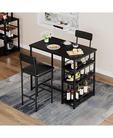 gaomon 3-Piece Wooden Dining Table Set w/ Storage Shelves Kitchen Breakfast Nook with Stools Dining Set for 2 Bar Stools Pu Upholstery Seat with Backr