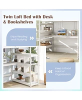 Gouun Twin Size Loft Bed with Desk and Storage Stairs Loft Bed Frame with Shelves and Safety Guardrails