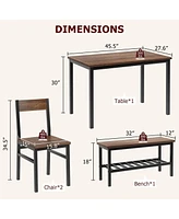 gaomon Dining Table Set for 4, Modern Kitchen Table with Bench and Chairs, 4 Piece Dining Room Table with Storage Rack for Small Spaces