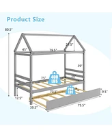 Gouun Kids Platform Bed Frame with Roof for Bedroom