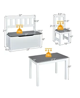 Gouun 4 Pieces Kids Wooden Activity Table and Chairs Set with Storage Bench and Study Desk