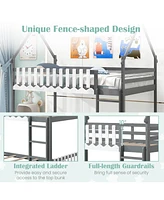 Gouun Twin Over Twin Bunk Bed with Fence and Ladder for Kids