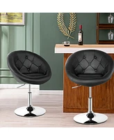 Gymax Set of 2 Swivel Bar Stools Height Adjustable Round Tufted Back Bar Chairs