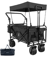 Slickblue Collapsible Heavy-Duty Folding Wagon Cart for Convenient Outdoor Transport and Storage