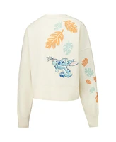 Freeze Max Women's Cream Lilo and Stitch Hold on Tight Loose Fit Cropped Pullover Sweatshirt