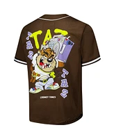 Freeze Max Men's Brown Looney Tunes Hip Hop Taz Button-Up Baseball Jersey