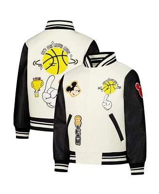 Freeze Max Big Boys and Girls Mickey Mouse Cream/Black Friends Let's Play Full-Zip Varsity Jacket