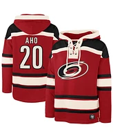 '47 Brand Men's Sebastian Aho Red Carolina Hurricanes Player Name Number Lacer Pullover Hoodie