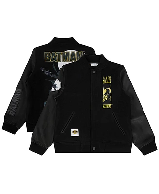 Freeze Max Big Boys and Girls Black Batman Comics I Am The Night Full-Zip Varsity Jacket