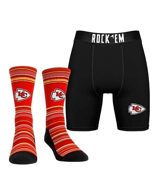 Rock 'Em Men's Kansas City Chiefs Primary Crew Socks Boxer Briefs Combo Pack