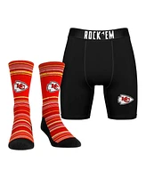 Rock 'Em Men's Kansas City Chiefs Primary Crew Socks Boxer Briefs Combo Pack