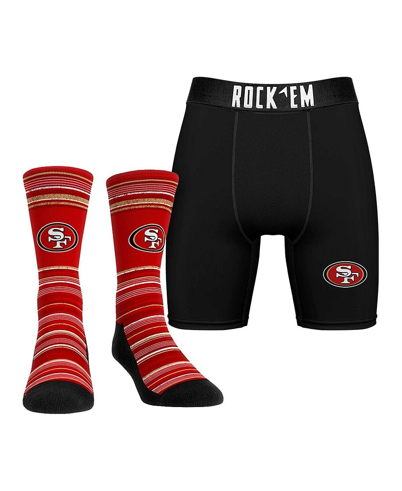 Rock 'Em Men's San Francisco 49ers Primary Crew Socks Boxer Briefs Combo Pack