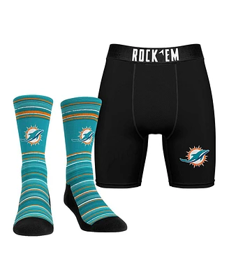 Rock 'Em Men's Miami Dolphins Primary Crew Socks Boxer Briefs Combo Pack