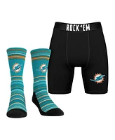 Rock 'Em Men's Miami Dolphins Primary Crew Socks Boxer Briefs Combo Pack