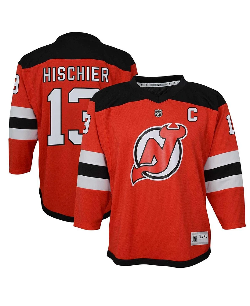 Outerstuff Big Boys and Girls Nico Hischier Red New Jersey Devils Captain Patch Home Replica Player