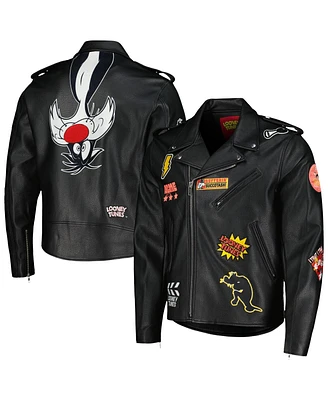 Freeze Max Men's Sylvester Black Looney Tunes Graphic Biker Full-Zip Jacket