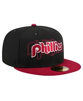 New Era Men's Black Philadelphia Phillies Shadow Stitch 59FIFTY Fitted Hat