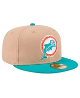 New Era Men's Tan, Aqua Miami Dolphins Throwback Logo Main 59FIFTY Fitted Hat