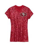 Outerstuff Big Girls Christian McCaffrey Scarlet San Francisco 49ers Sequin Player Name Number V-Neck Dress