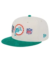 New Era Men's Cream/Aqua Miami Dolphins Throwback Corduroy 59FIFTY Fitted Hat