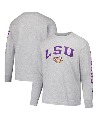 Champion Big Boys and Girls Gray Lsu Tigers Distressed Arch Over Logo Long Sleeve T-Shirt