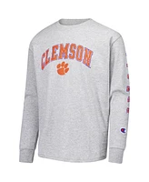 Champion Big Boys and Girls Gray Clemson Tigers Distressed Arch Over Logo Long Sleeve T-Shirt