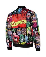 Chalk Line Men's Black Marvel Villains Heads Fanimation Satin Full-Snap Jacket