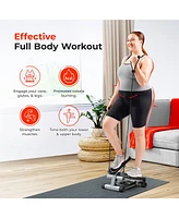 Sunny Health & Fitness Mini Stepper for Exercise Low-Impact Stair Step Cardio Equipment with Resistance Bands, Digital Monitor, Optional Twist Motion