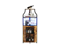 gaomon Corner Bar Cabinet with Led Lights, Industrial Liquor Cabinet with Adjustable Shelf, 5-Tier Industrial Wine Cabinet with Glass Holder