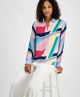 T Tahari Women's Abstract-Print Button-Down Blouse