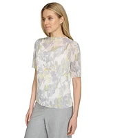 Calvin Klein Women's Short-Sleeve Printed Mesh Top