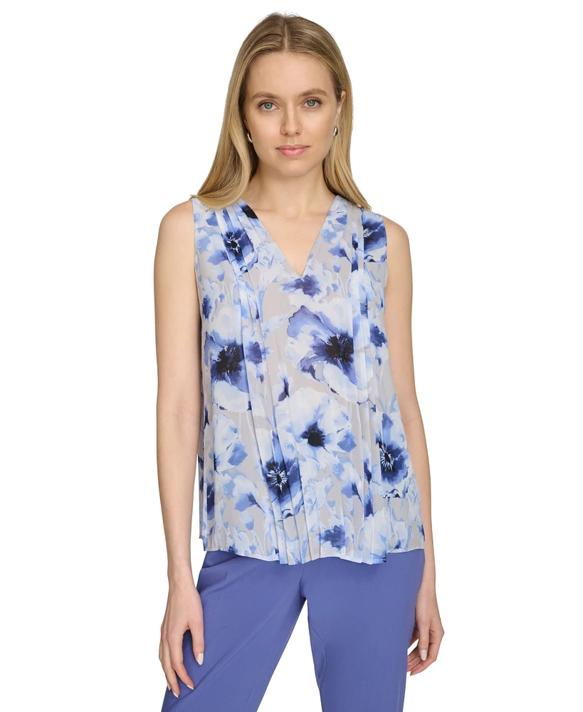 Calvin Klein Women's Printed Sleeveless Pleated Top