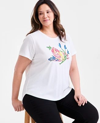Style & Co Plus Crewneck Graphic-Print Tee