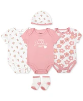 Baby Essentials Baby Girls 5-Pc. Daddy's Heart Bodysuits, Hat, & Socks Set