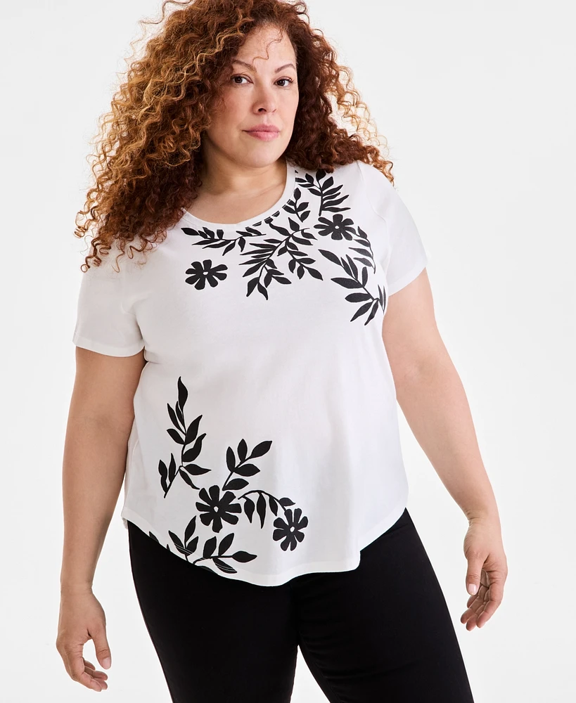 Style & Co Plus Size Printed Crewneck Tee, Exclusively at Macy's