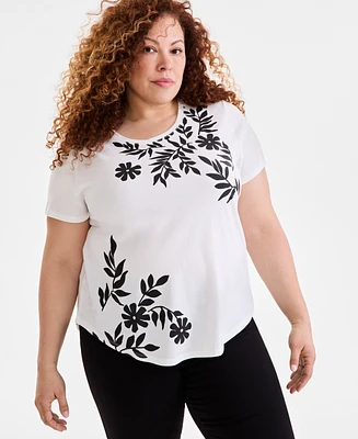 Style & Co Plus Size Printed Crewneck Tee, Exclusively at Macy's