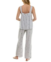 Roudelain Women's Embroidered Striped Pajama Set