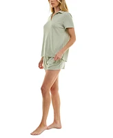 Roudelain Women's Short-Sleeve Gingham Henley Pajama Set