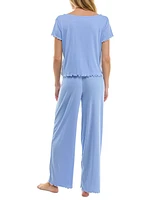Roudelain Women's Lettuce-Hem Pointelle Pajama Set