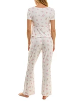 Roudelain Women's Flared Floral Ribbed Pajama Set
